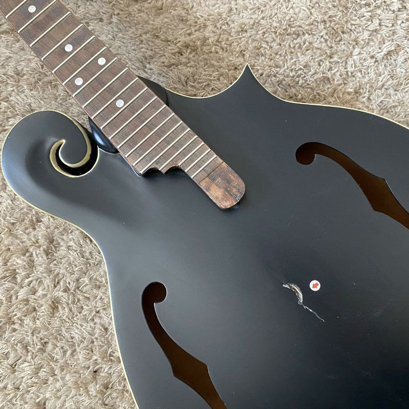 Black 8 String Mandolin, Spruce Top Body, Mahogany Neck, Rosewood Fing