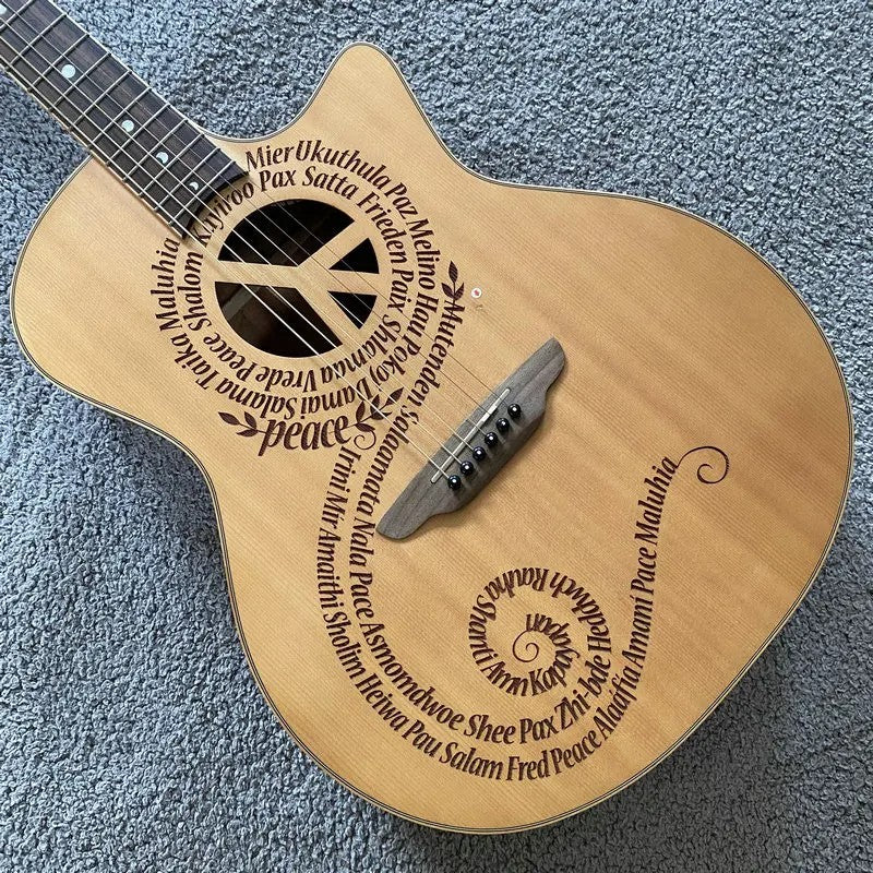 Luna 40 Inch Acoustic Guitar, Spruce Top Engraved Body, Mahogany Neck