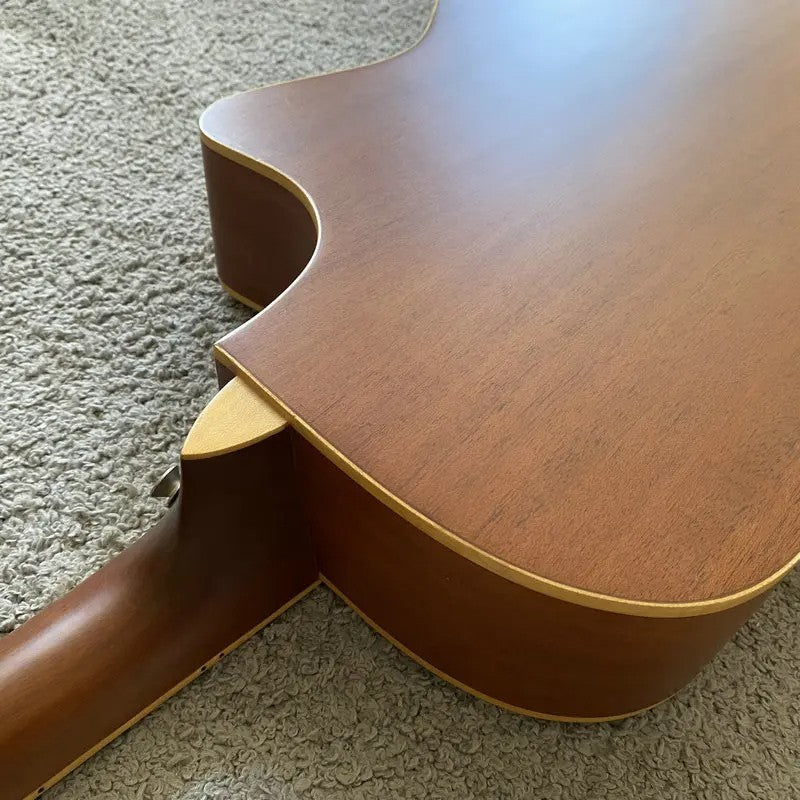 Left Handed Luna Acoustic Guitar, Engraved Spruce Top Body, Mahogany N