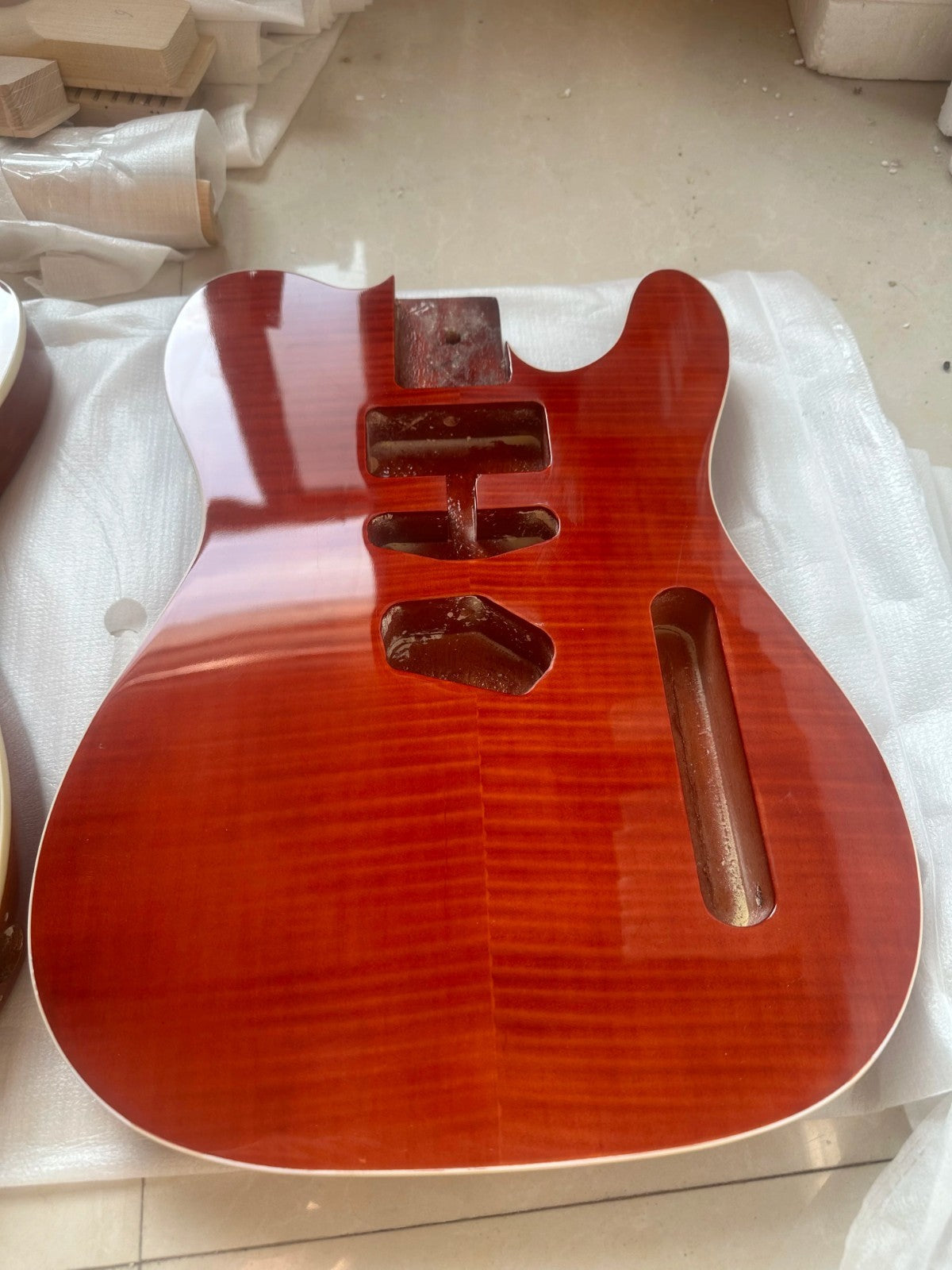 DIY Project Red Guitar Mahogany Body with Tiger Maple Top Fit Telecast