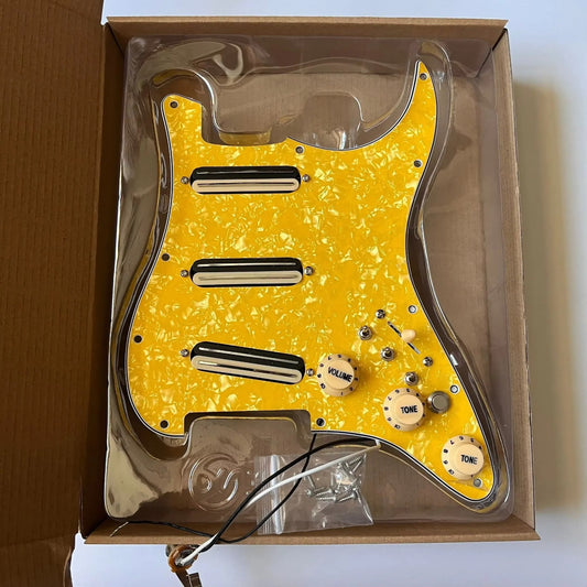 Yellow Pearl Guitar Loaded Prewired Pickguard Dual Rail Pickups,Multi