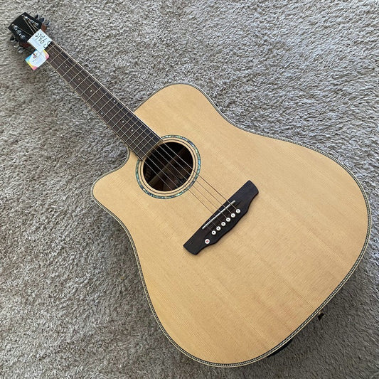 Left Handed Folk Acoustic Guitar, Spruce Body, Mahogany Neck, 22 Frets