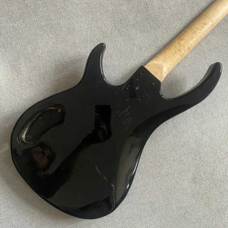 Black Basswood 4 String Electric Bass Body with Maple Neck, Rosewood F