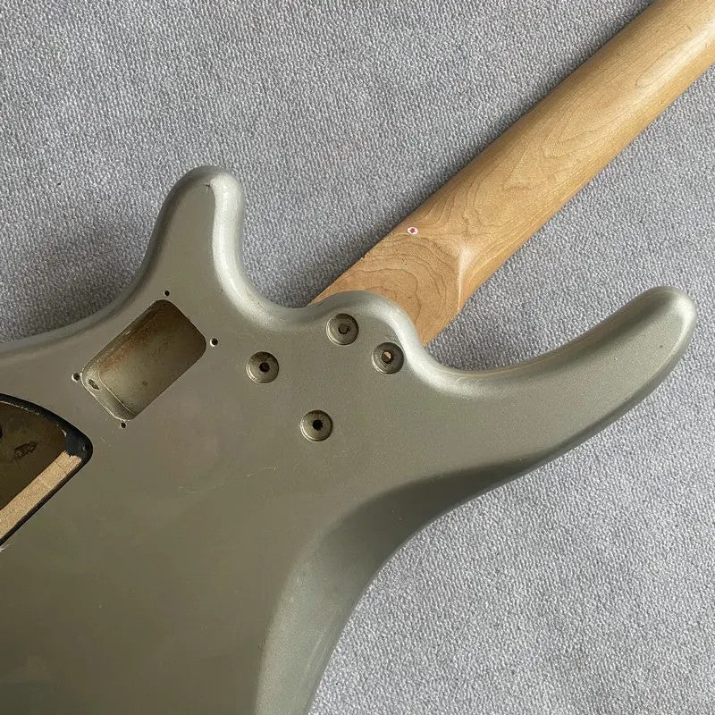 Metallic Silver 4 String Bass Basswood Body with Maple Neck, Rosewood