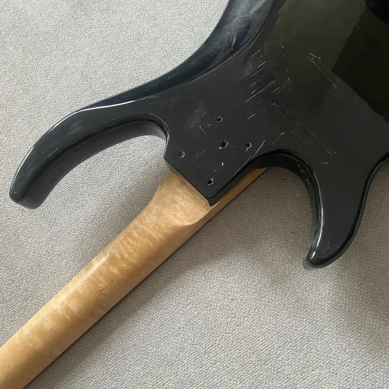 Black Basswood 4 String Electric Bass Body with Maple Neck, Rosewood F