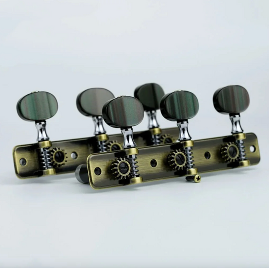 Vintage Bronze Classical Guitar Machine Heads Tuning Pegs, Green Butto