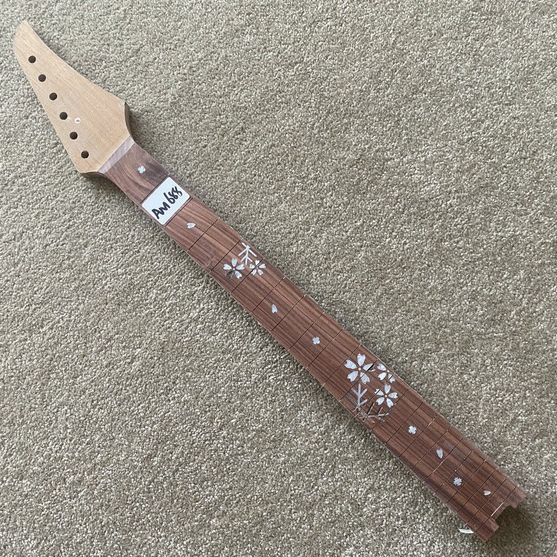 Maple Electric Guitar Neck, Rosewood Fingerboard, Roses Flowers Inlay