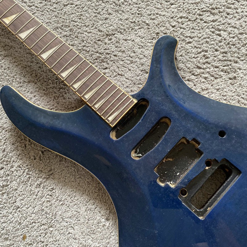 DeVille Blue HSS Electric Guitar, Mahogany Tiger Maple Top Body, 24 Fr