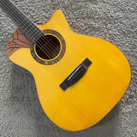 41'Acoustic Guitar in Vintage Yellow, Solid Spruce Top Body, Mahogany