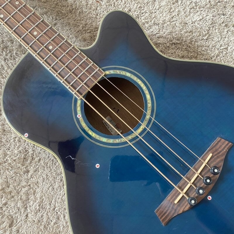 Ibanez Blue 4 String Acoustic Electric Bass, Spruce Top Body, Mahogany