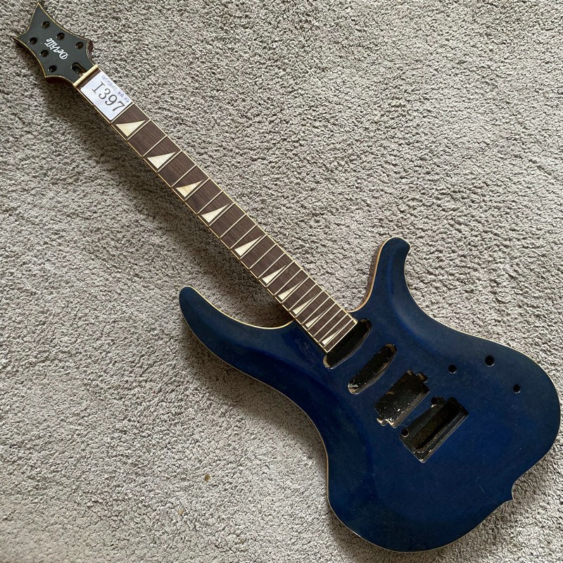 DeVille Blue HSS Electric Guitar, Mahogany Tiger Maple Top Body, 24 Fr