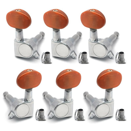 3R+3L Chrome Guitar Tuning Pegs Red Buttons Fit Ibanez,Washburn,Peavey
