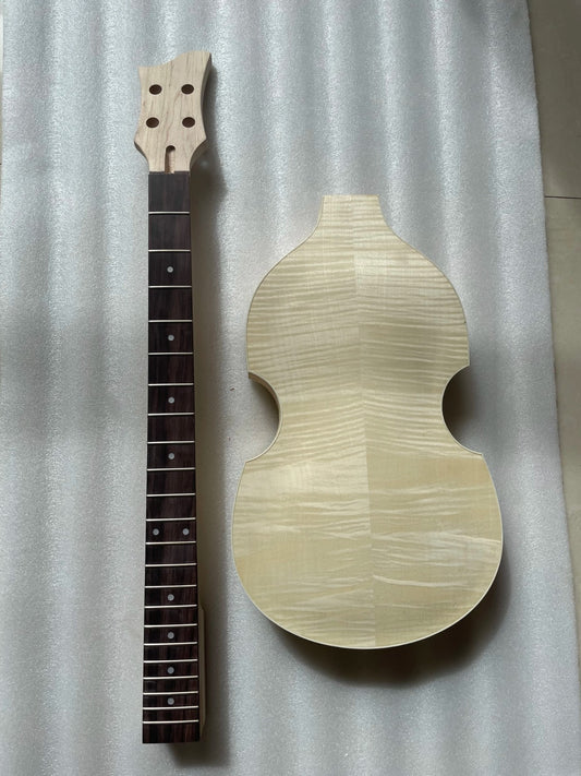 Tiger Maple Top 4 String Violin Bass DIY Project Body with Maple Neck