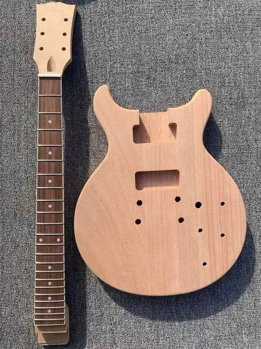 Double Cutaway Mahogany Wood Unfinished Guitar Body, Rosewood Fretboar