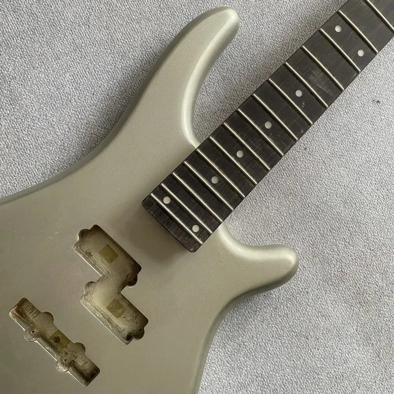 Metallic Silver 4 String Bass Basswood Body with Maple Neck, Rosewood