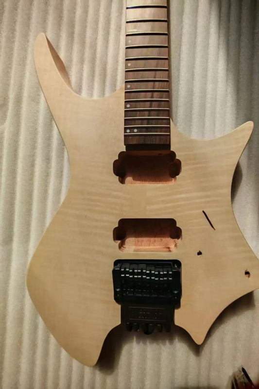 Unfinished Tiger Maple Top Headless Guitar Mahogany Body with Neck