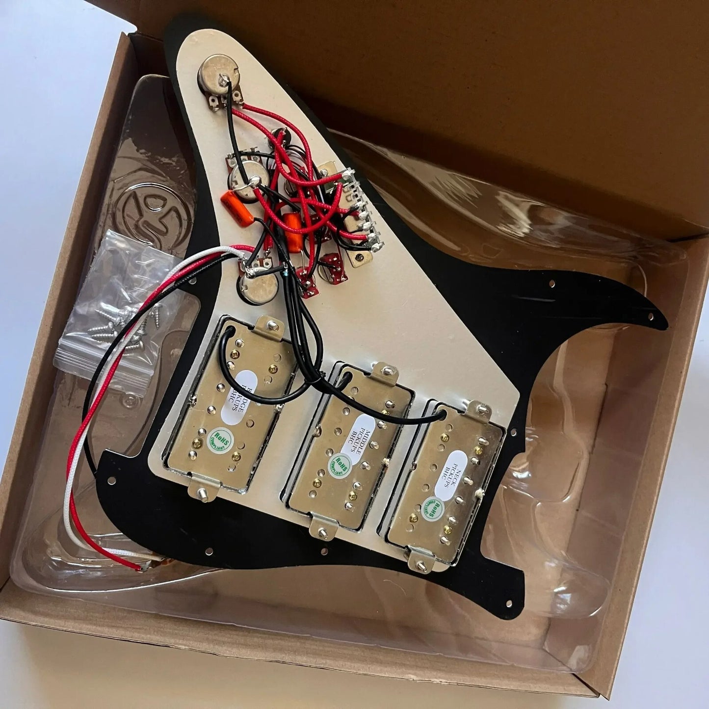 HHH Guitar Black Prewired Loaded Pickguard, Multi Tone Wiring Fit Stra