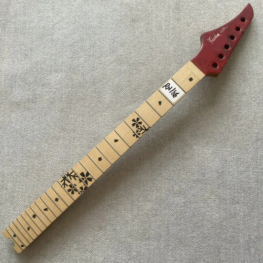 Red Left Handed Guitar Maple Wood Neck, 24 Frets Fingerboard