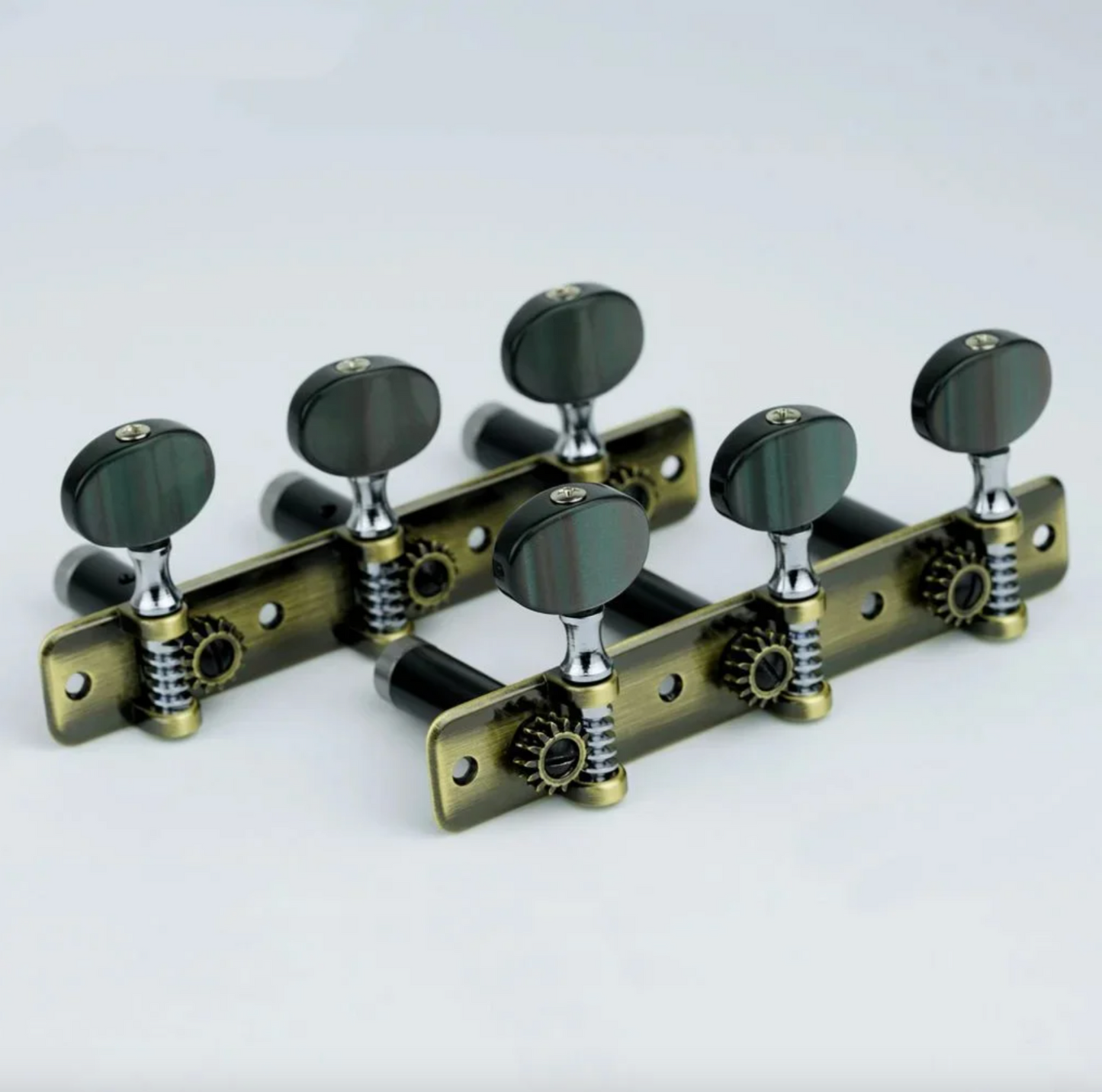 Vintage Bronze Classical Guitar Machine Heads Tuning Pegs, Green Butto