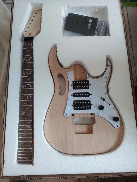 Unfinished DIY Electric Guitar Kit - HSH Mahogany Body with Maple Neck