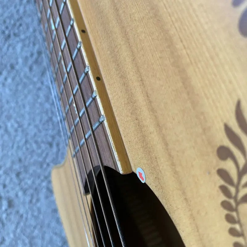 Left Handed Luna Acoustic Guitar, Engraved Spruce Top Body, Mahogany N