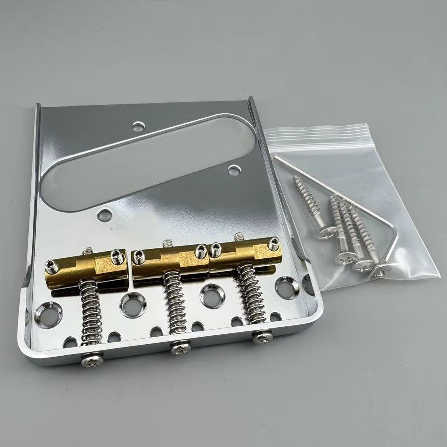 Chrome Lefty Guitar Ashtray Fixed Bridge with Brass Saddles Fit Teleca