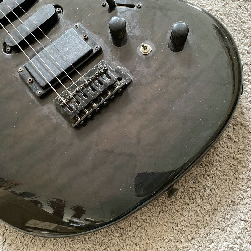 J&D Black Guitar, Solid Mahogany Body, Maple Neck, 24 Frets Rosewood F