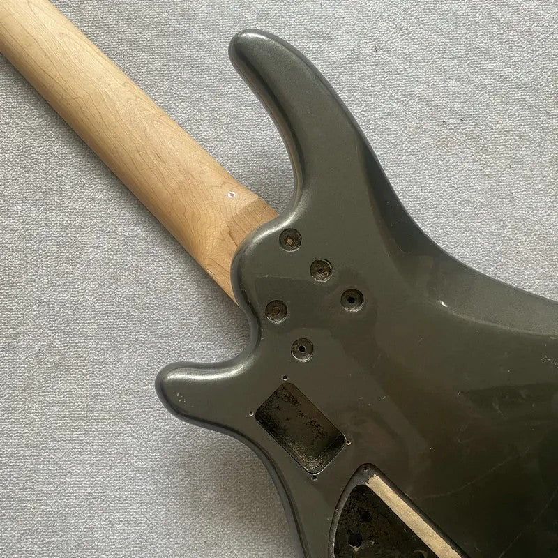 Metallic Silver 5 String Bass Basswood Body with Maple Neck, Rosewood