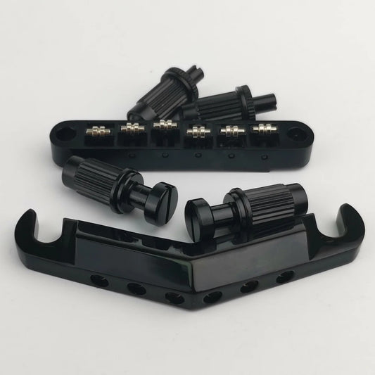 Black Guitar Tune O Matic Bridge Roller Saddles with Tailpiece Fit Les