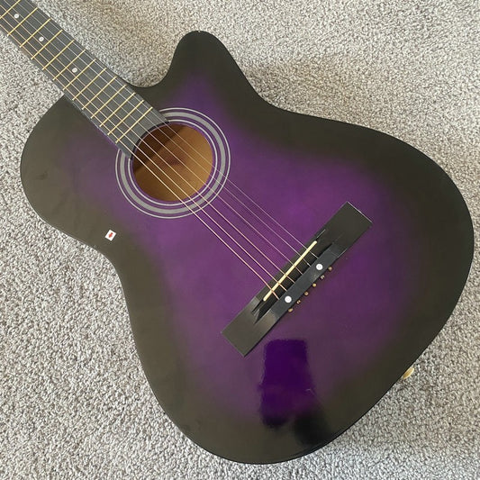 Purple Burst 38 Inch Folk Acoustic Guitar, Basswood Body, Mahogany Nec