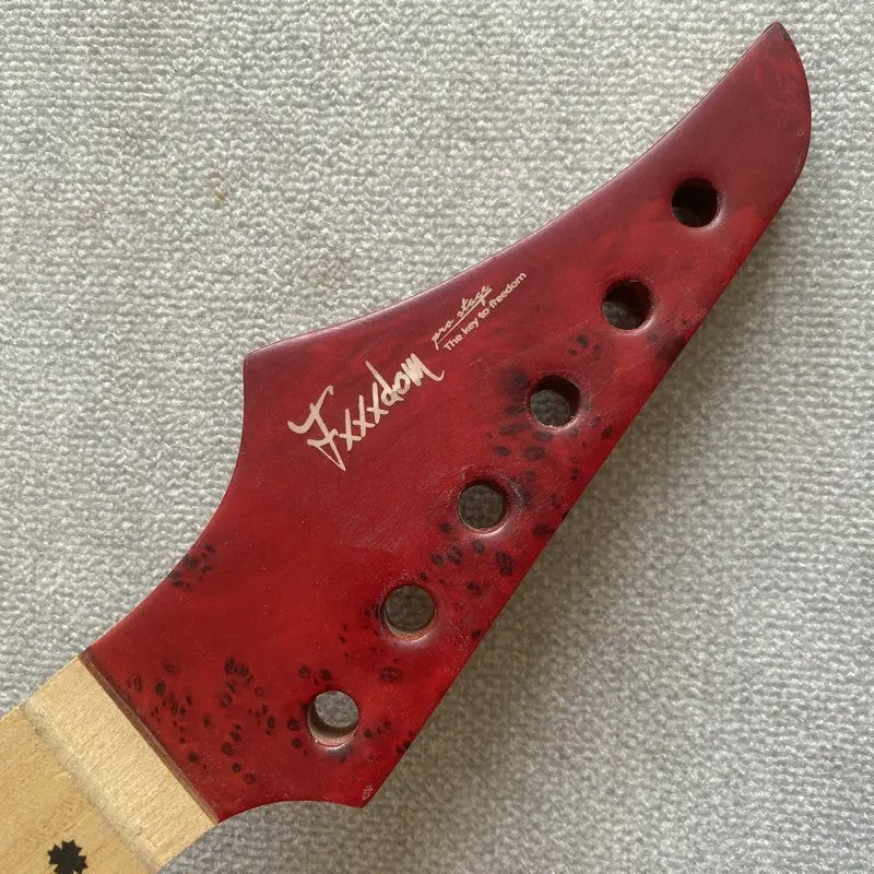 Red Left Handed Guitar Maple Wood Neck, 24 Frets Fingerboard