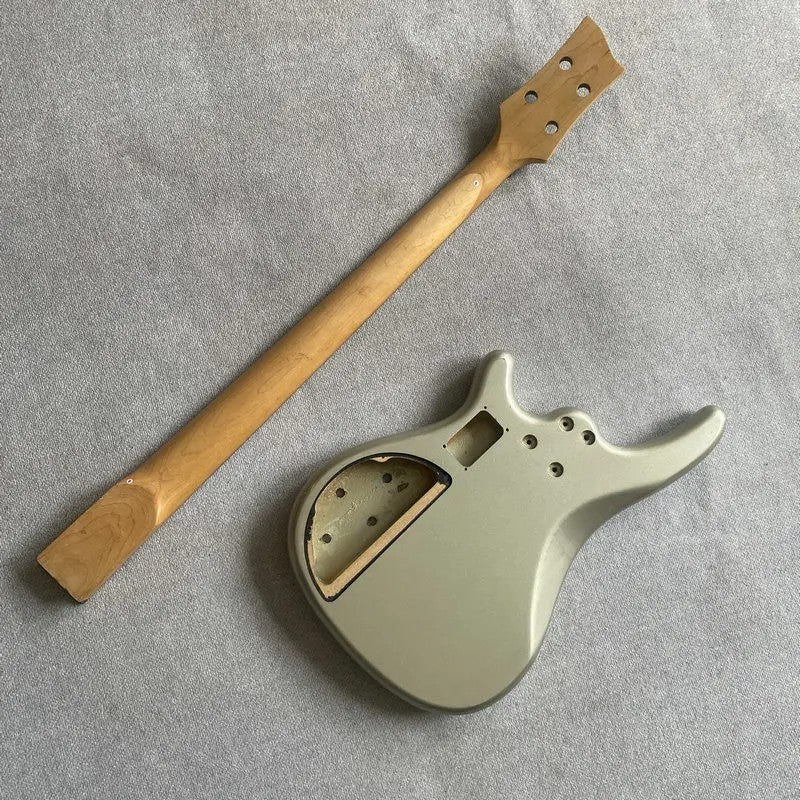 Metallic Silver 4 String Bass Basswood Body with Maple Neck, Rosewood