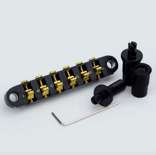 Black Guitar Tune O Matic Bridge with Gold Roller Saddles Fit Les Paul