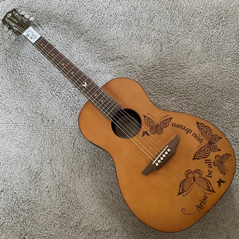 Luna Acoustic Guitar Engraved Spruce Top Body Mahogany Neck Rosewood F
