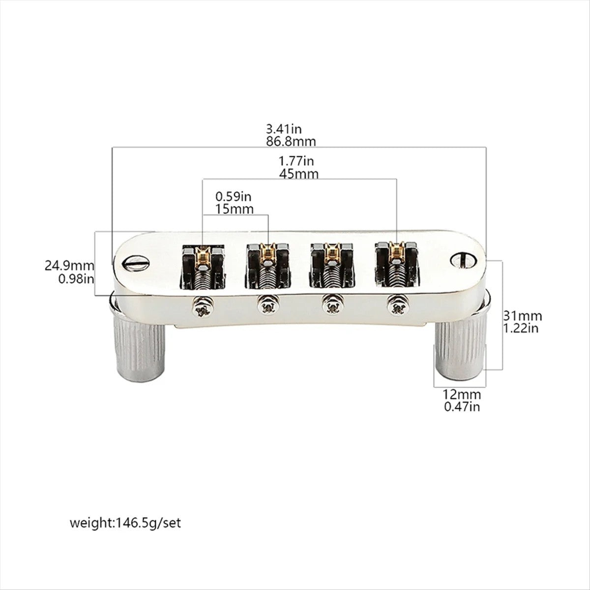 Tune O Matic 4 String Bass Bridge with Roller Saddles