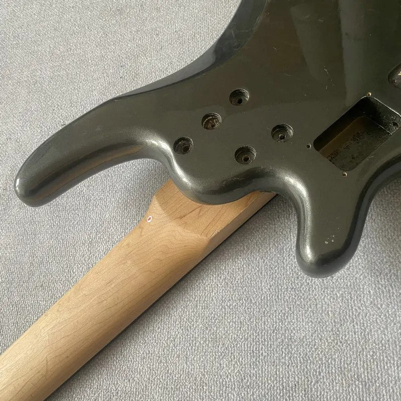 Metallic Silver 5 String Bass Basswood Body with Maple Neck, Rosewood