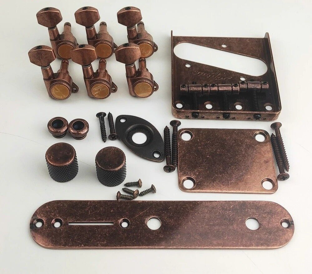 Bronze Set Guitar Bridge, Tuning Pegs, Knobs, Control Plate For Telecaster Tele
