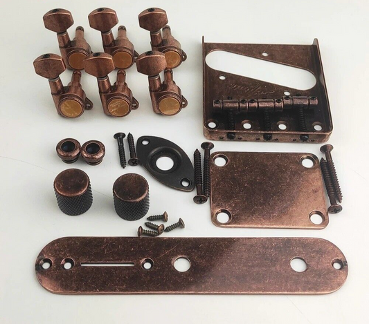 Bronze Set Guitar Bridge, Tuning Pegs, Knobs, Control Plate For Telecaster Tele