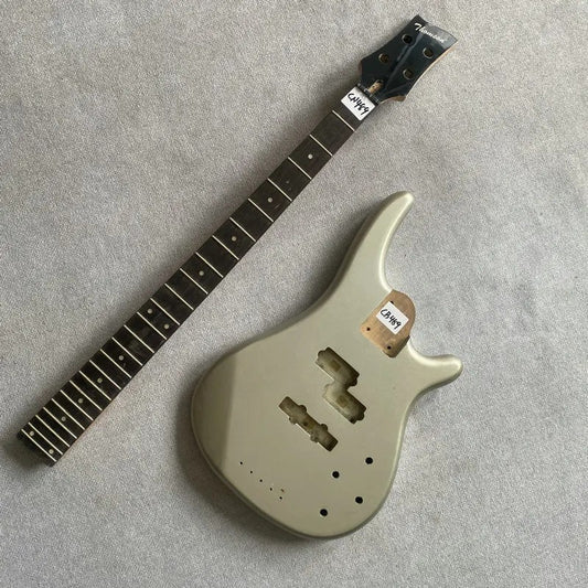 Metallic Silver 4 String Bass Basswood Body with Maple Neck, Rosewood
