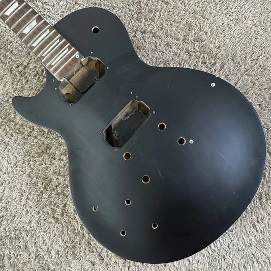Harley Benton LP electric guitar, unfinished, no accessories, left-hand/reverse-hand DIY, black with minor flaws.