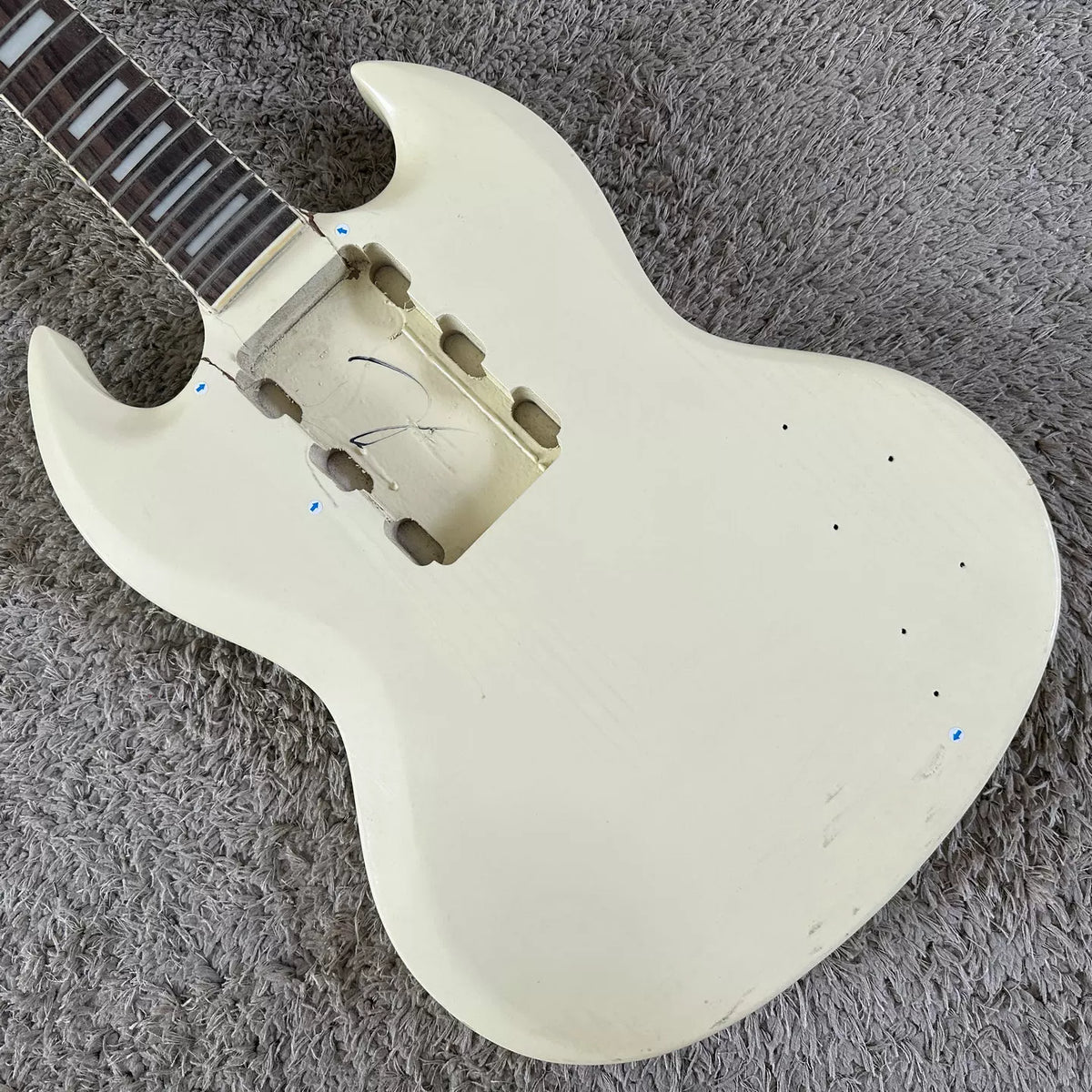 Harley Benton HB SG Electric Guitar Devil Horn Semi-finished DIY, Off-white, Stock with Defects