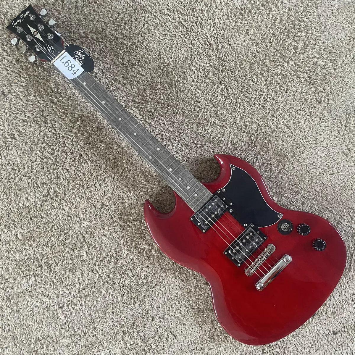 Harley Benton HB SG Devil Horn Electric Guitar, Burgundy, with Humco Dot Pickups (Stock)