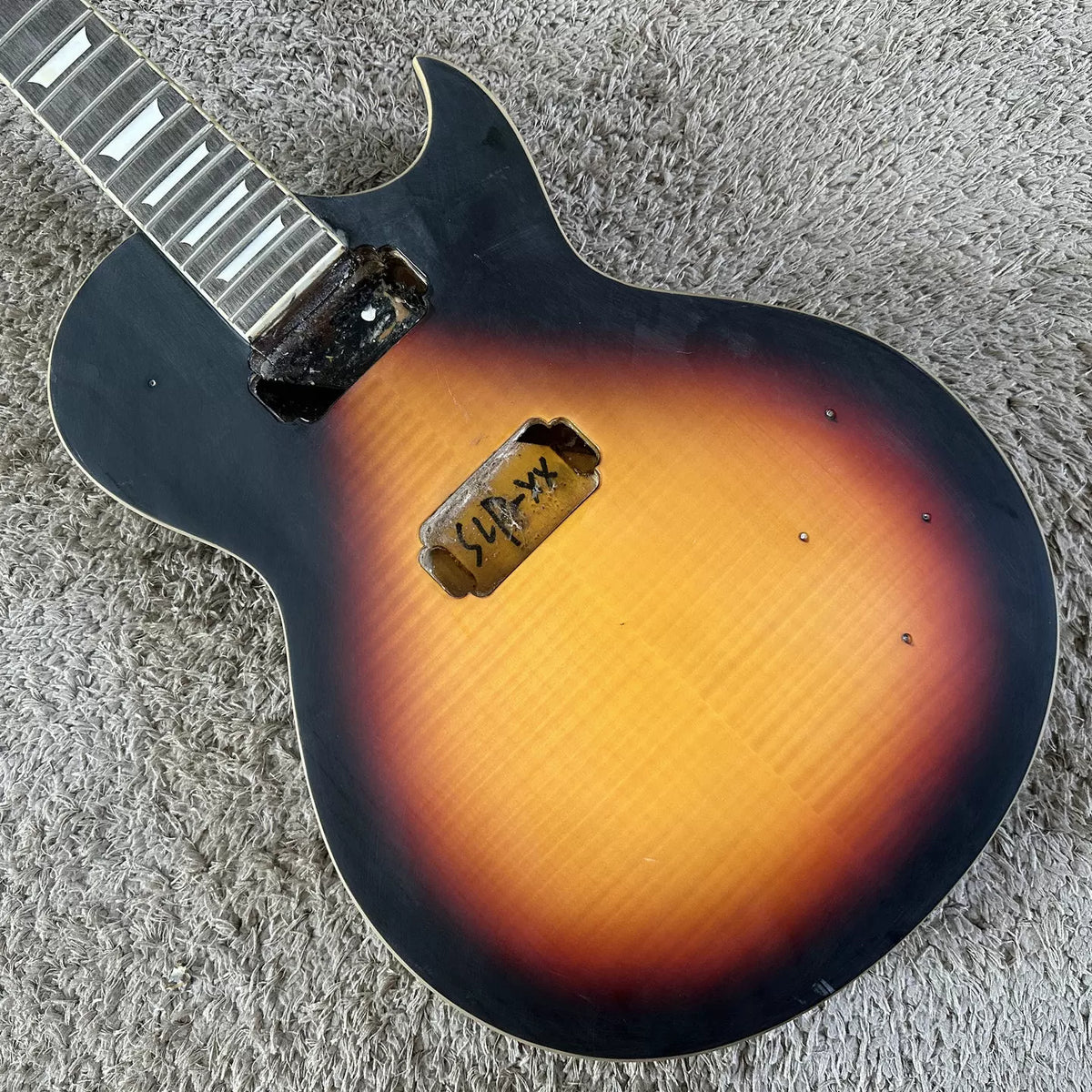 LP Electric Guitar (Semi-finished), Maple Tiger Stripe, DIY Dual Pickup, Sunset Color, Minor Imperfections
