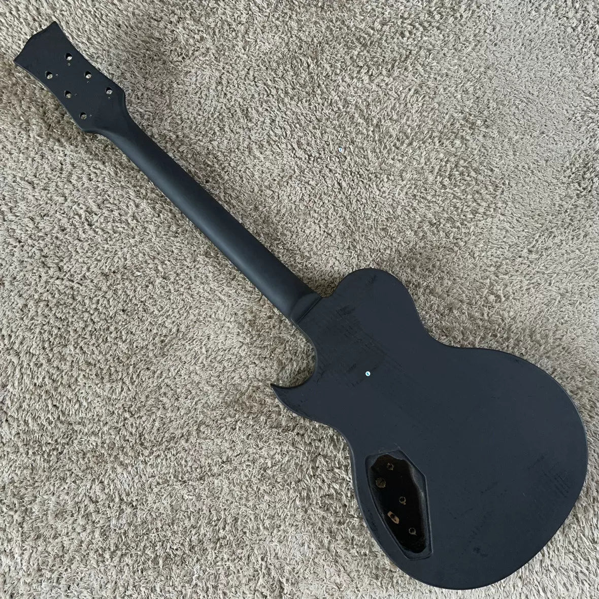Stock Ellypse Flat LP Electric Guitar, unfinished, no accessories, dual pickups, DIY, black, minor flaws.