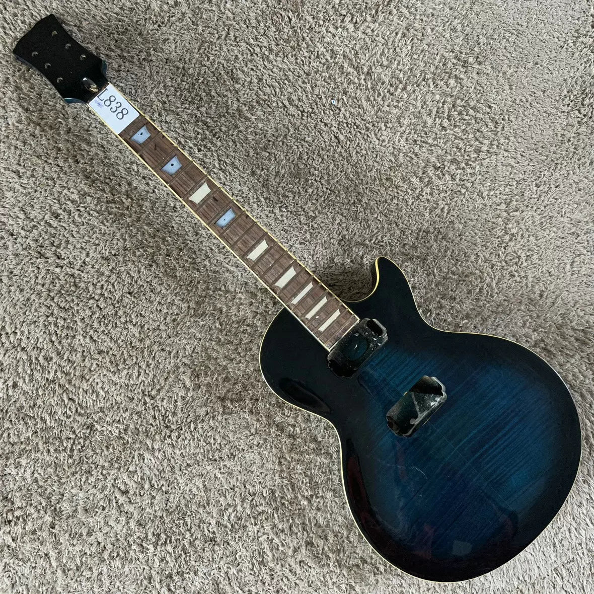 Factory stock: LP model electric guitar (half-finished), maple wood, tiger stripe, blue gradient, DIY, no accessories, 22 pieces.