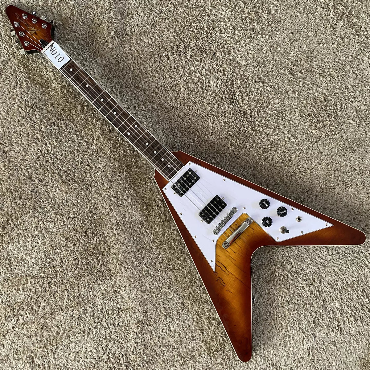 Xavier Flying V-Shaped Electric Guitar with Map Pattern and Swallowtail Maple Wood.