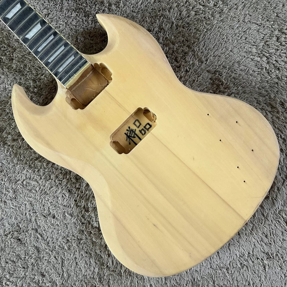 Sample SG Electric Guitar Devil Horn Semi-finished DIY, Natural Wood Color Dual Coil Pickup, Minor Flaws (Stock)