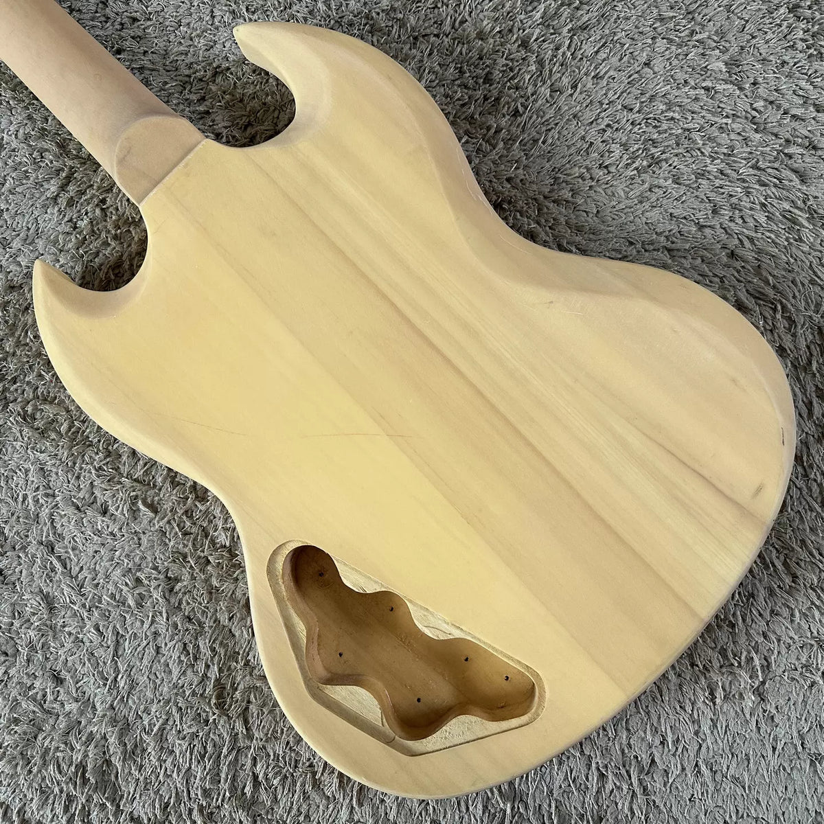 Sample SG Electric Guitar Devil Horn Semi-finished DIY, Natural Wood Color Dual Coil Pickup, Minor Flaws (Stock)