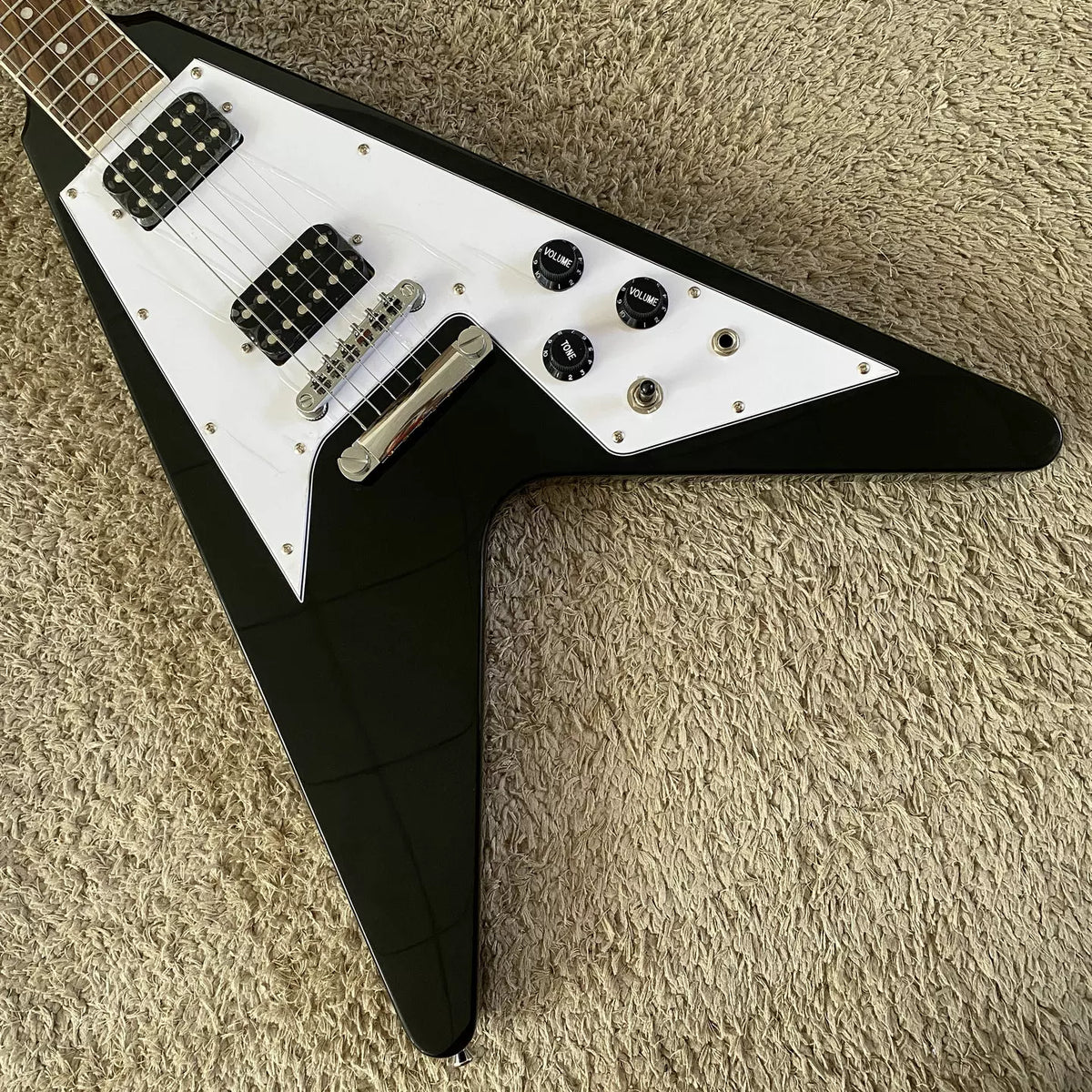 Xavier Flying V-shaped Swallowtail Black Fork Rock Guitar