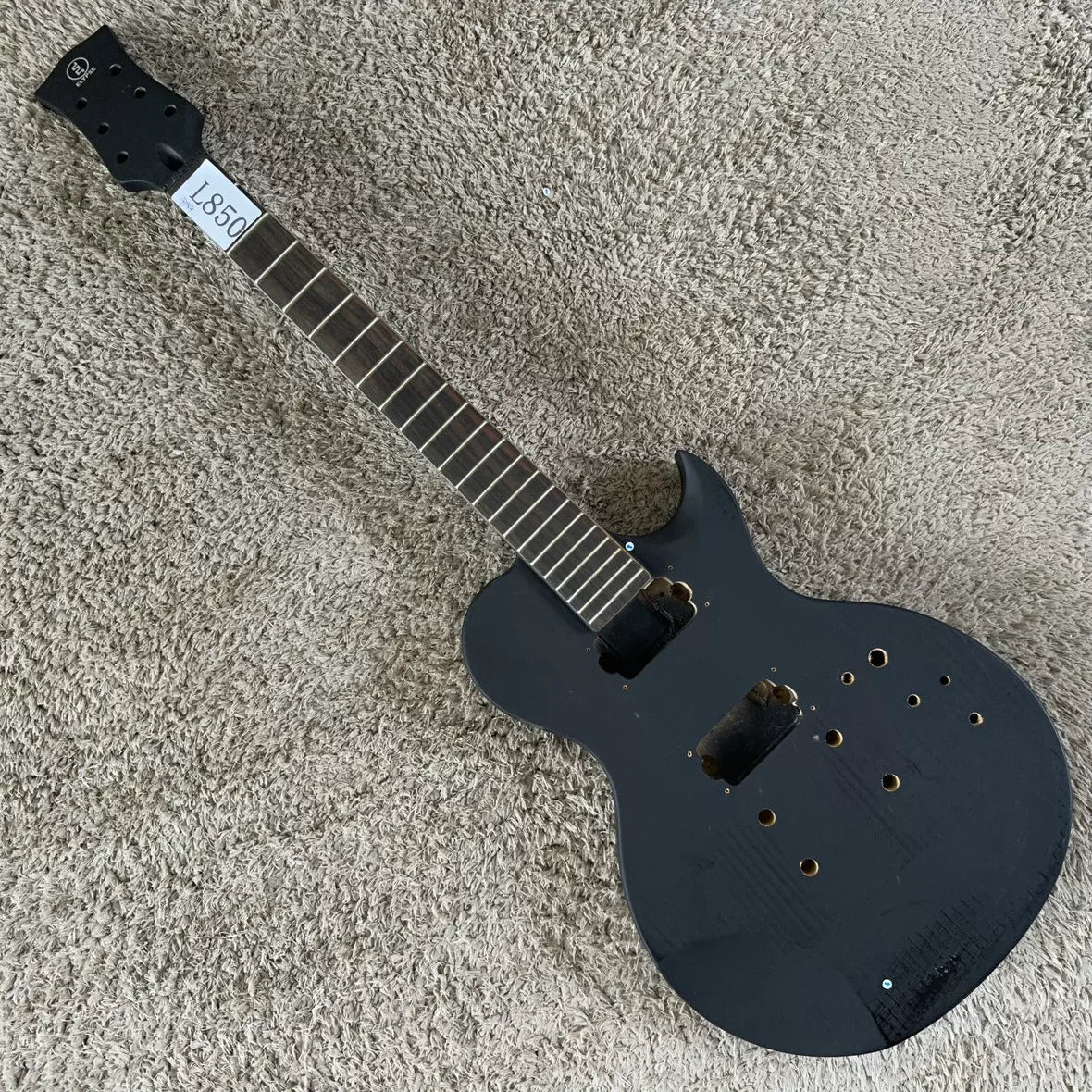 Stock Ellypse Flat LP Electric Guitar, unfinished, no accessories, dual pickups, DIY, black, minor flaws.
